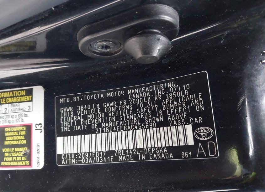 Photo 9 of 2010 Toyota Corolla S (VIN 2T1BU4EE8AC455890)