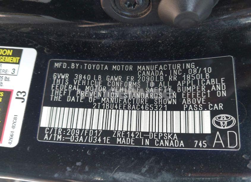 Photo 9 of 2010 Toyota Corolla S (VIN 2T1BU4EE8AC465321)