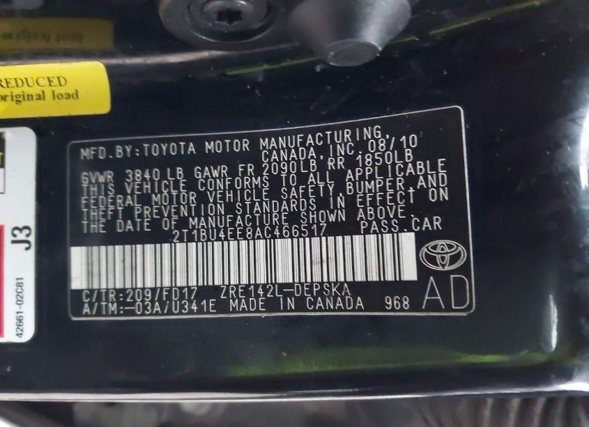 Photo 9 of 2010 Toyota Corolla S (VIN 2T1BU4EE8AC466517)