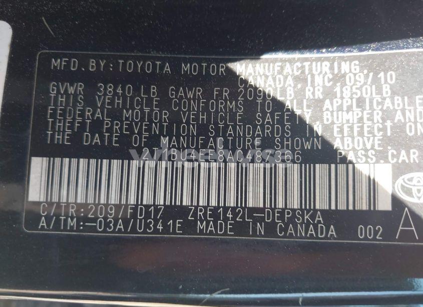 Photo 9 of 2010 Toyota Corolla S (VIN 2T1BU4EE8AC487366)