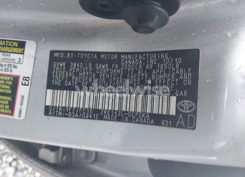 Photo 9 of 2010 Toyota Corolla LE (VIN 2T1BU4EE8AC507339)