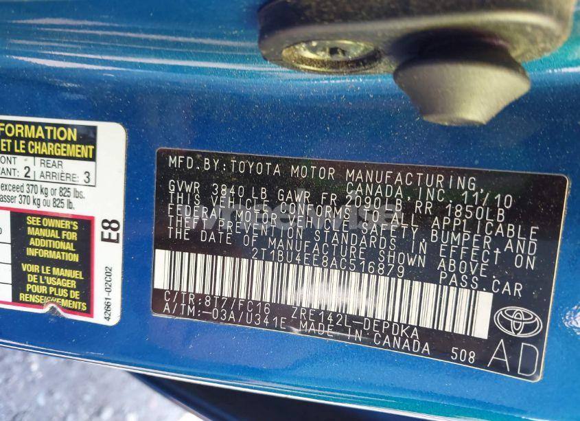 Photo 9 of 2010 Toyota Corolla S/LE/XLE (VIN 2T1BU4EE8AC516879)