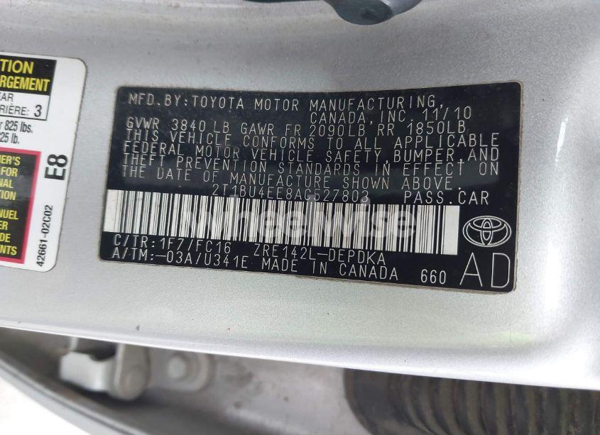 Photo 9 of 2010 Toyota Corolla LE (VIN 2T1BU4EE8AC527803)