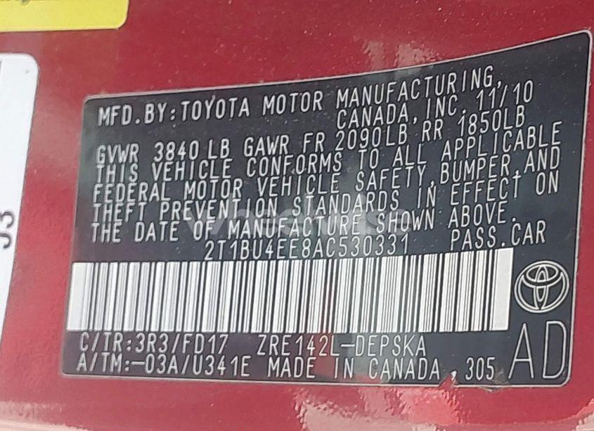 Photo 9 of 2010 Toyota Corolla S (VIN 2T1BU4EE8AC530331)