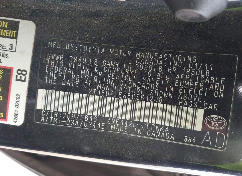 Photo 9 of 2011 Toyota Corolla LE (VIN 2T1BU4EE8BC561208)