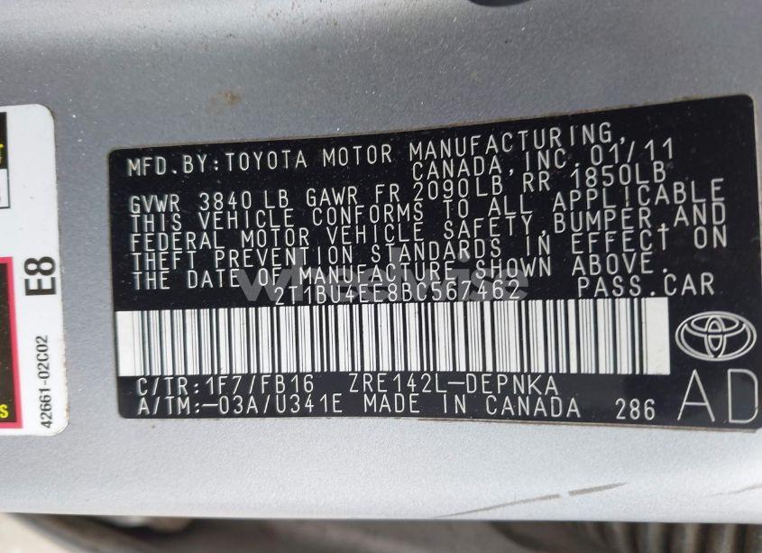 Photo 9 of 2011 Toyota Corolla LE (VIN 2T1BU4EE8BC567462)