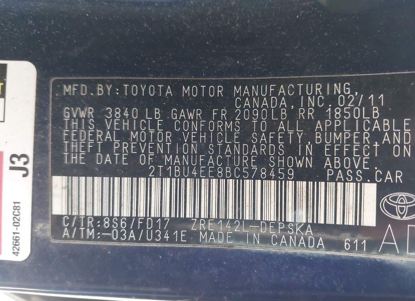 Photo 9 of 2011 Toyota Corolla S (VIN 2T1BU4EE8BC578459)