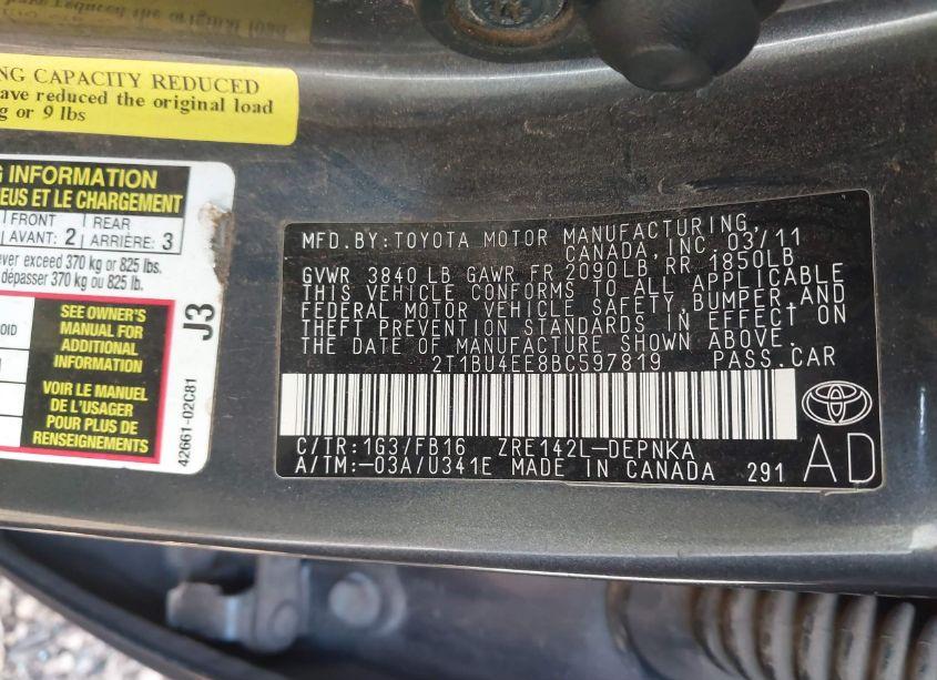 Photo 9 of 2011 Toyota Corolla LE (VIN 2T1BU4EE8BC597819)