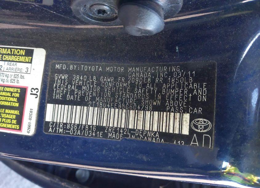 Photo 9 of 2011 Toyota Corolla LE (VIN 2T1BU4EE8BC604798)