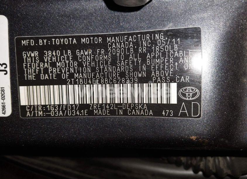 Photo 9 of 2011 Toyota Corolla S (VIN 2T1BU4EE8BC628339)