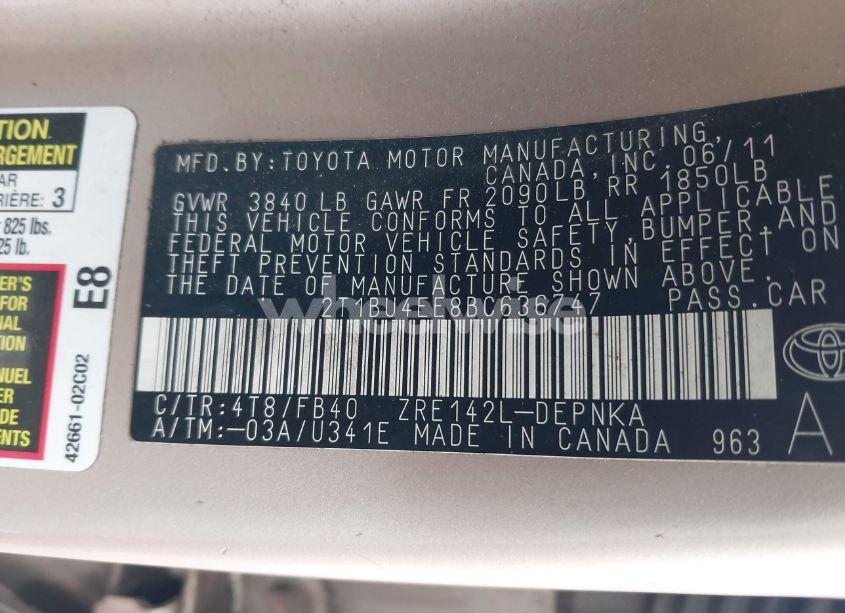 Photo 9 of 2011 Toyota Corolla LE (VIN 2T1BU4EE8BC636747)
