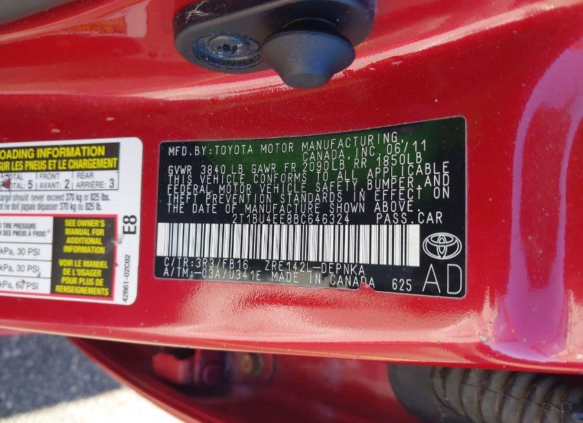 Photo 9 of 2011 Toyota Corolla LE (VIN 2T1BU4EE8BC646324)