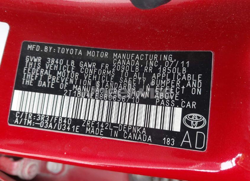 Photo 9 of 2011 Toyota Corolla LE (VIN 2T1BU4EE8BC656710)