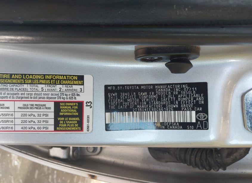 Photo 9 of 2011 Toyota Corolla S (VIN 2T1BU4EE8BC661826)