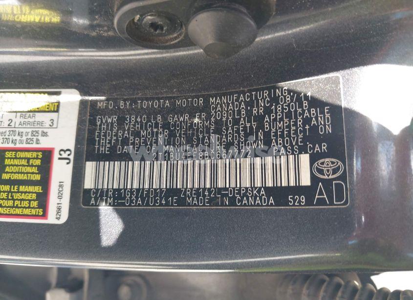 Photo 9 of 2011 Toyota Corolla S (VIN 2T1BU4EE8BC667772)