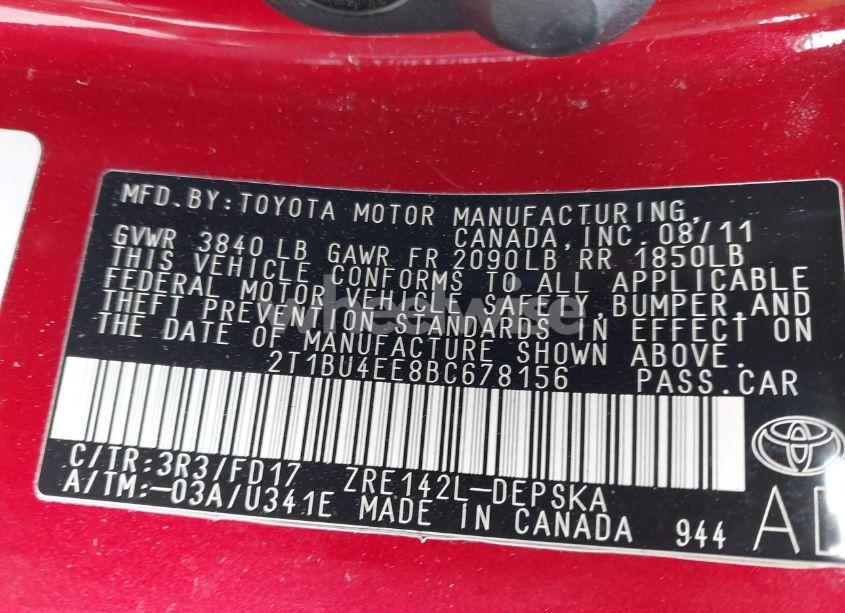 Photo 9 of 2011 Toyota Corolla S (VIN 2T1BU4EE8BC678156)