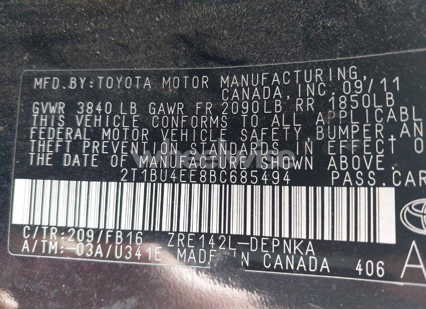 Photo 9 of 2011 Toyota Corolla LE (VIN 2T1BU4EE8BC685494)