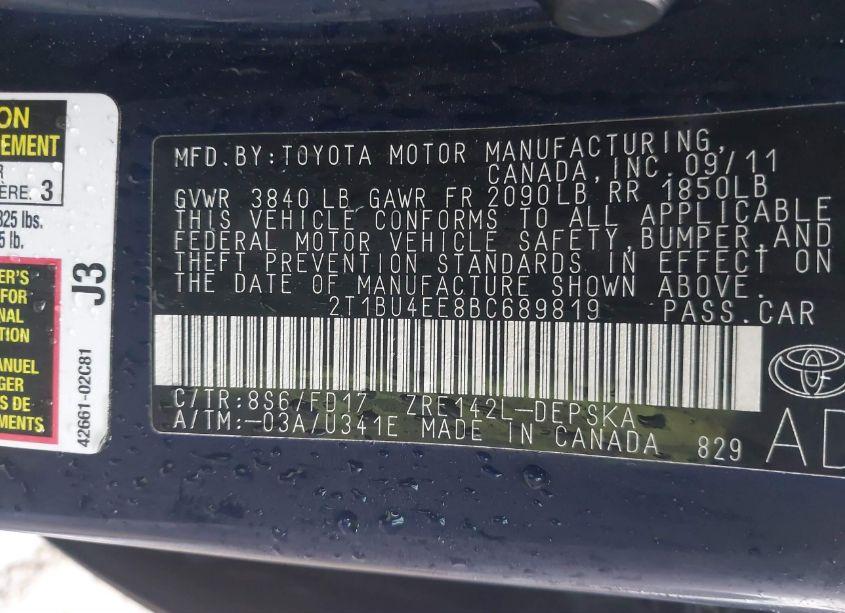 Photo 9 of 2011 Toyota Corolla S (VIN 2T1BU4EE8BC689819)