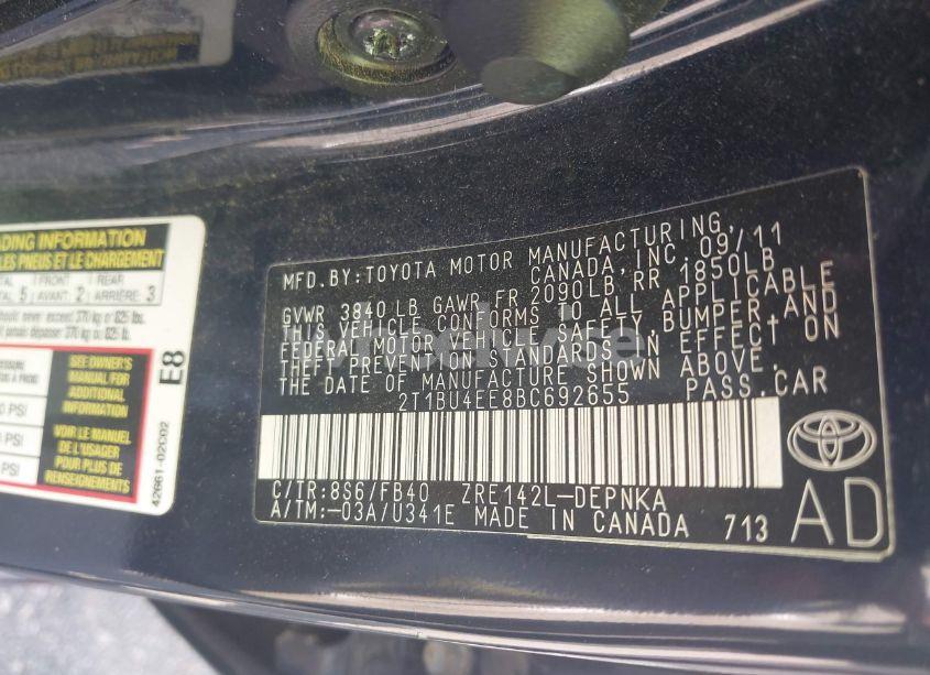 Photo 9 of 2011 Toyota Corolla LE (VIN 2T1BU4EE8BC692655)