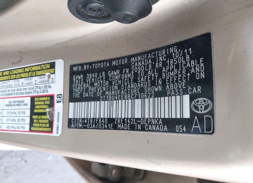 Photo 9 of 2011 Toyota Corolla LE (VIN 2T1BU4EE8BC710622)