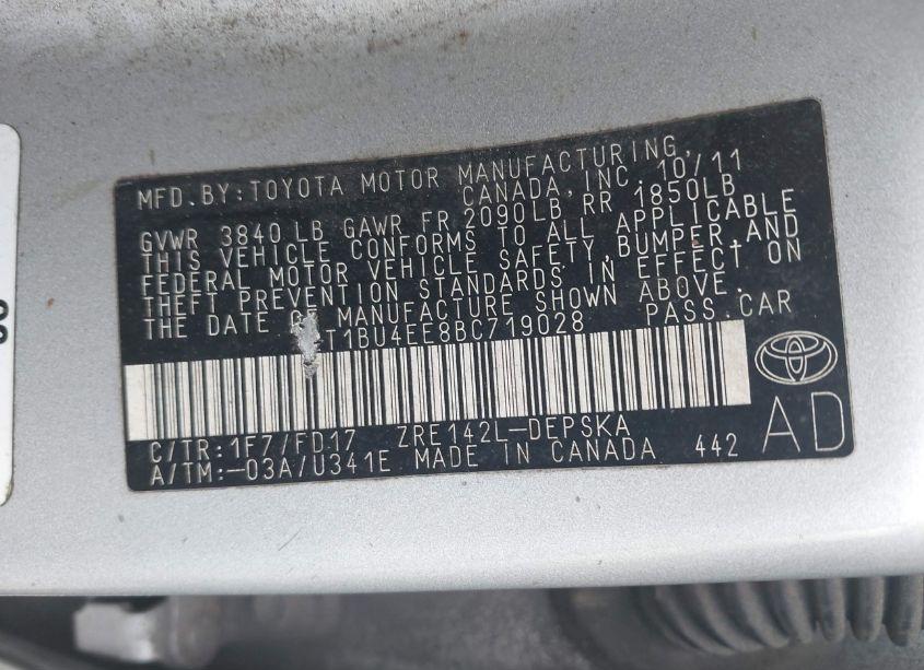 Photo 9 of 2011 Toyota Corolla S (VIN 2T1BU4EE8BC719028)