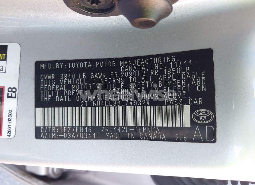 Photo 9 of 2011 Toyota Corolla LE (VIN 2T1BU4EE8BC749324)