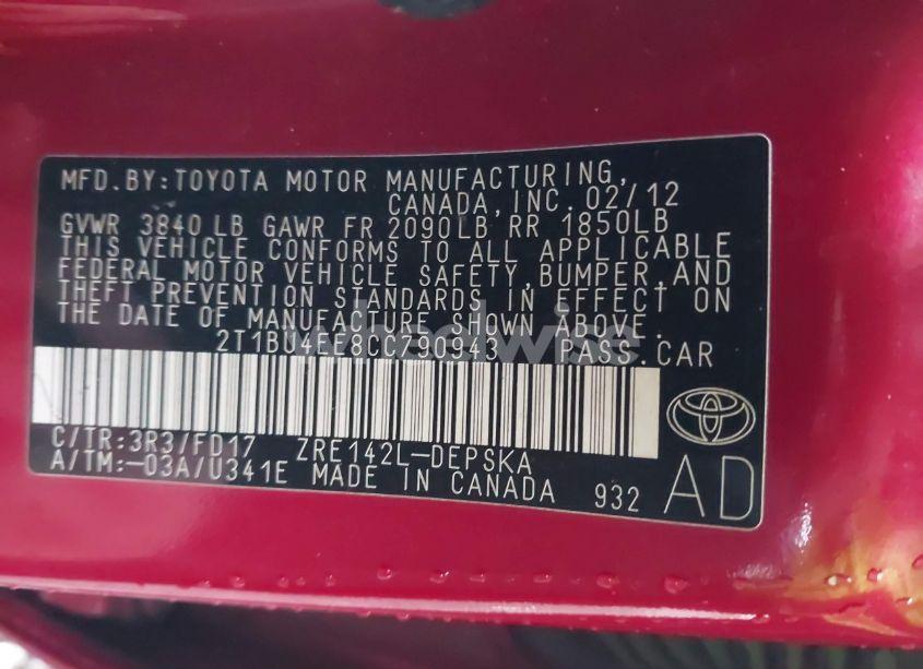 Photo 9 of 2012 Toyota Corolla S/LE (VIN 2T1BU4EE8CC790943)