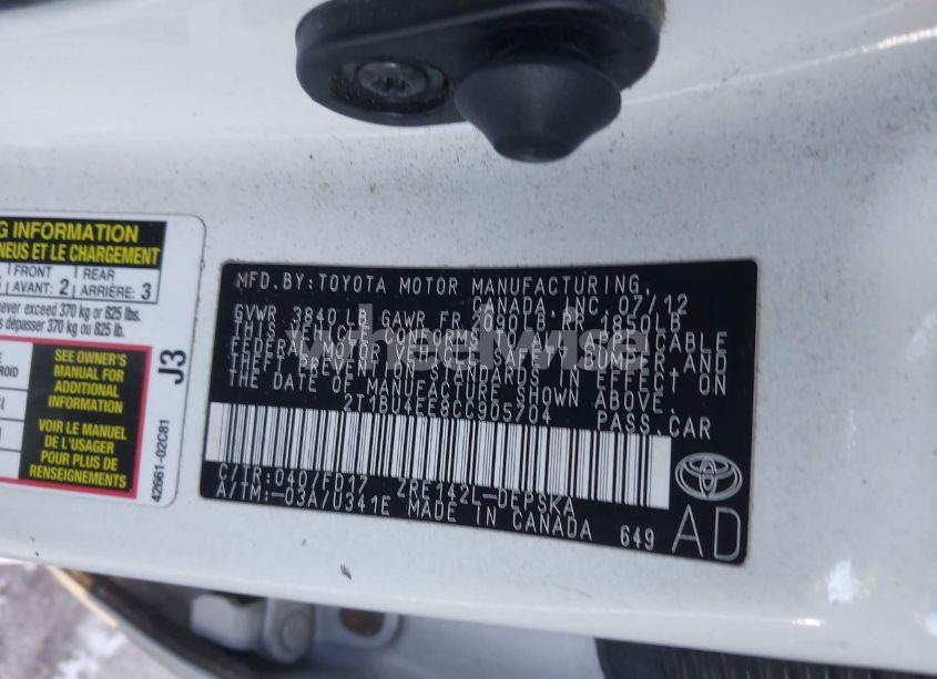 Photo 9 of 2012 Toyota Corolla S (VIN 2T1BU4EE8CC905704)