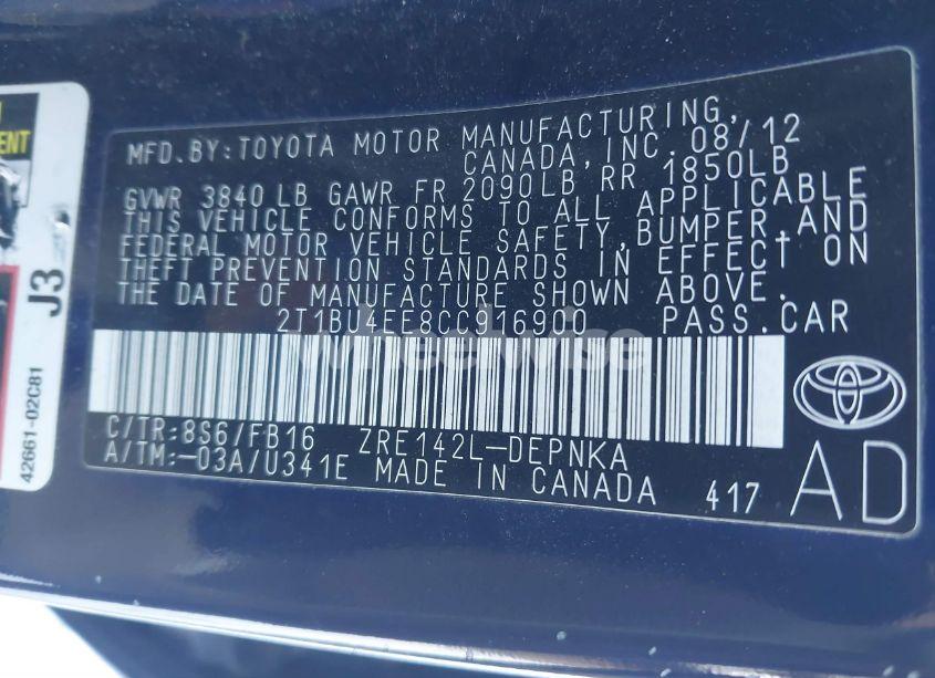 Photo 9 of 2012 Toyota Corolla LE (VIN 2T1BU4EE8CC916900)