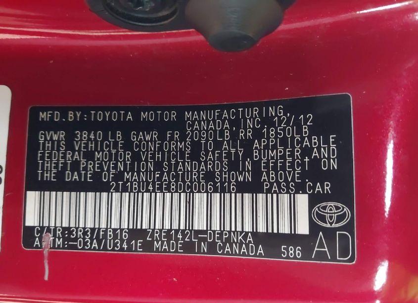 Photo 9 of 2013 Toyota Corolla LE (VIN 2T1BU4EE8DC006116)