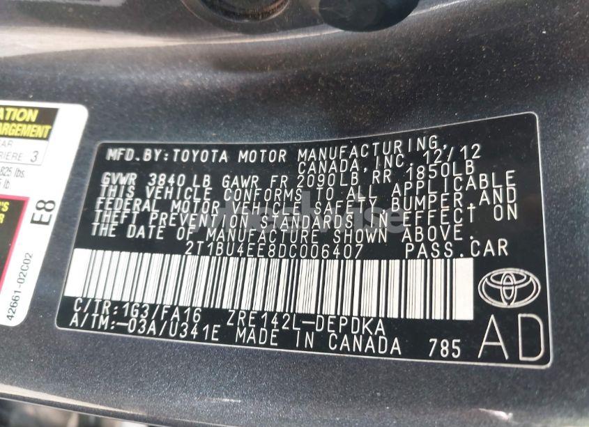 Photo 9 of 2013 Toyota Corolla L (VIN 2T1BU4EE8DC006407)