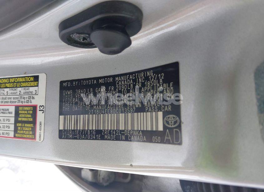 Photo 9 of 2013 Toyota Corolla LE (VIN 2T1BU4EE8DC013597)