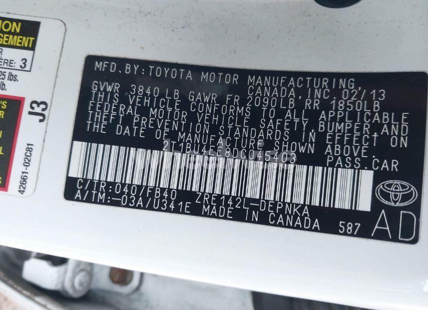 Photo 9 of 2013 Toyota Corolla LE (VIN 2T1BU4EE8DC045403)