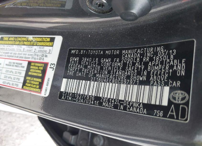 Photo 9 of 2013 Toyota Corolla LE (VIN 2T1BU4EE8DC097971)