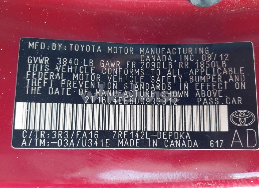 Photo 9 of 2013 Toyota Corolla L (VIN 2T1BU4EE8DC933312)