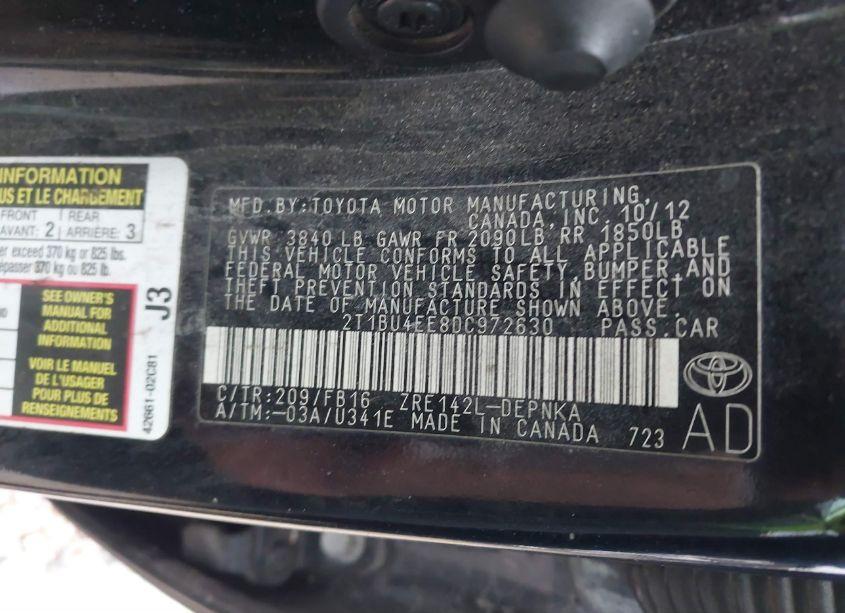 Photo 9 of 2013 Toyota Corolla LE (VIN 2T1BU4EE8DC972630)