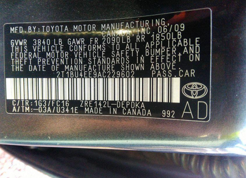 Photo 9 of 2010 Toyota Corolla LE (VIN 2T1BU4EE9AC229602)