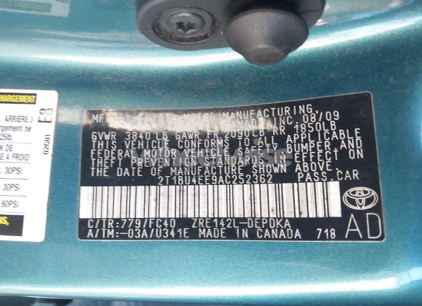 Photo 9 of 2010 Toyota Corolla LE (VIN 2T1BU4EE9AC252362)