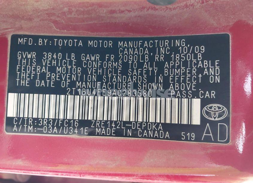 Photo 9 of 2010 Toyota Corolla LE (VIN 2T1BU4EE9AC283580)