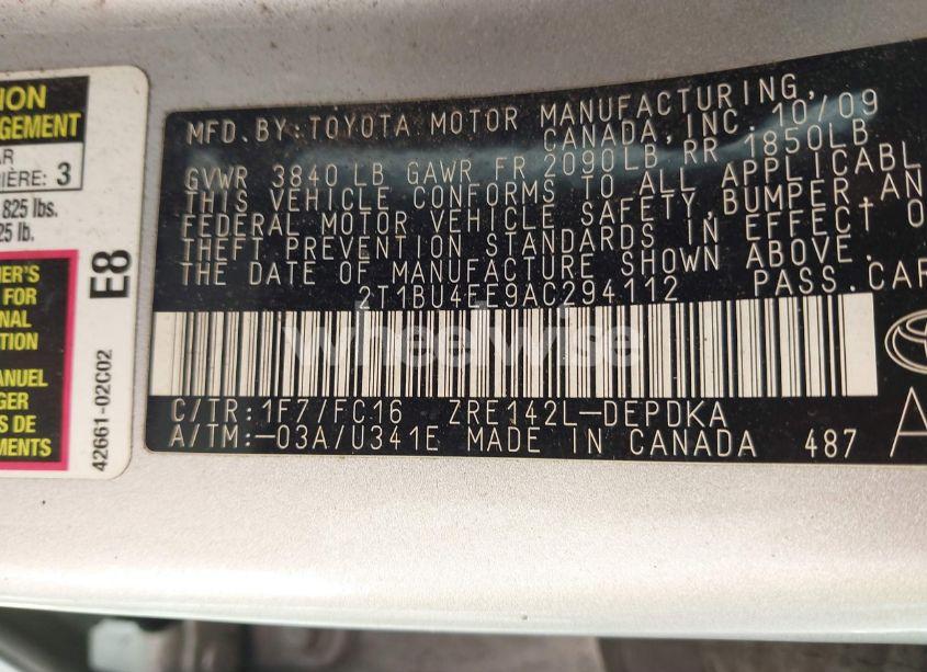 Photo 9 of 2010 Toyota Corolla LE (VIN 2T1BU4EE9AC294112)