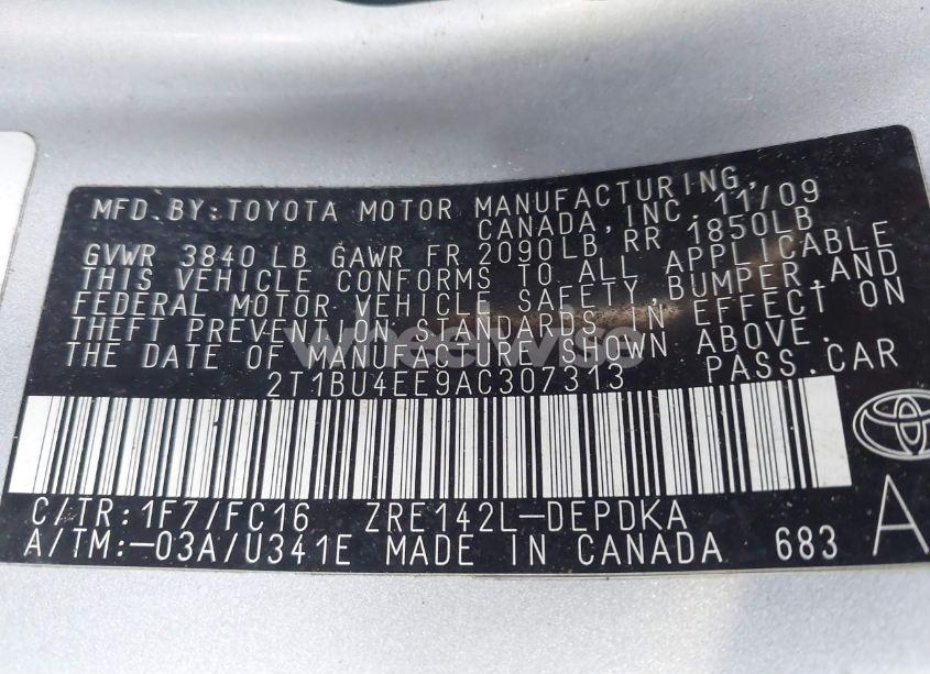 Photo 9 of 2010 Toyota Corolla LE (VIN 2T1BU4EE9AC307313)