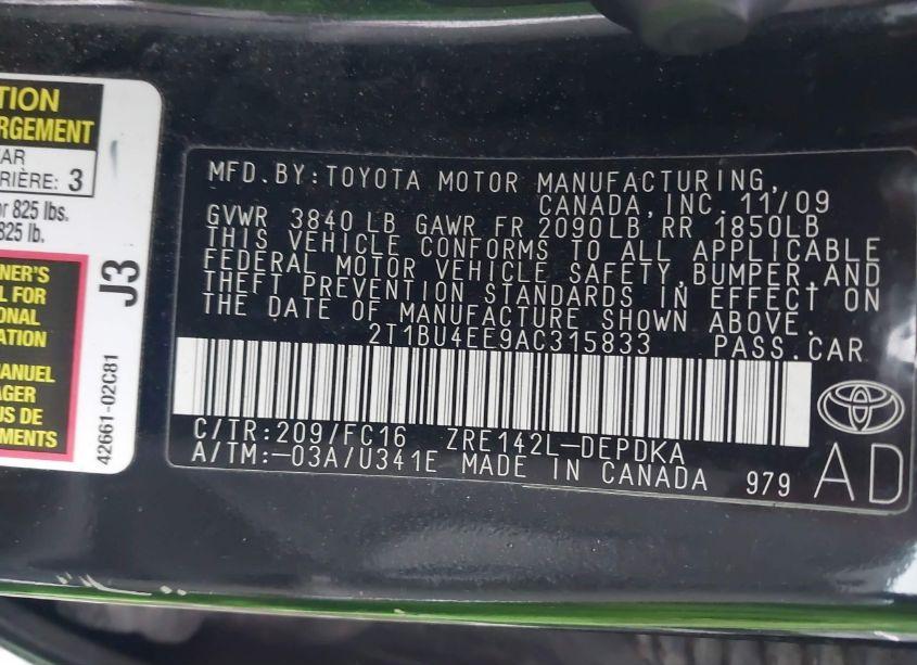 Photo 9 of 2010 Toyota Corolla LE (VIN 2T1BU4EE9AC315833)