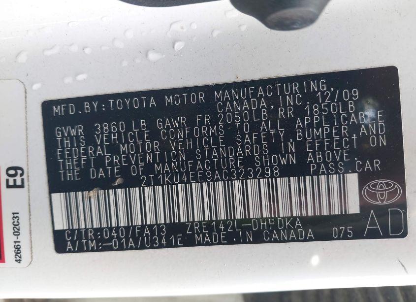 Photo 9 of 2010 Toyota Corolla LE/S/XLE (VIN 2T1BU4EE9AC323298)