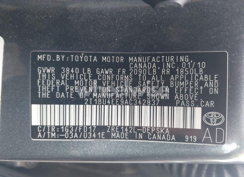 Photo 9 of 2010 Toyota Corolla S (VIN 2T1BU4EE9AC342837)