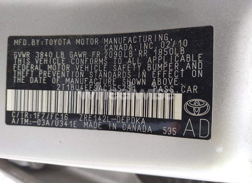 Photo 9 of 2010 Toyota Corolla LE (VIN 2T1BU4EE9AC355751)