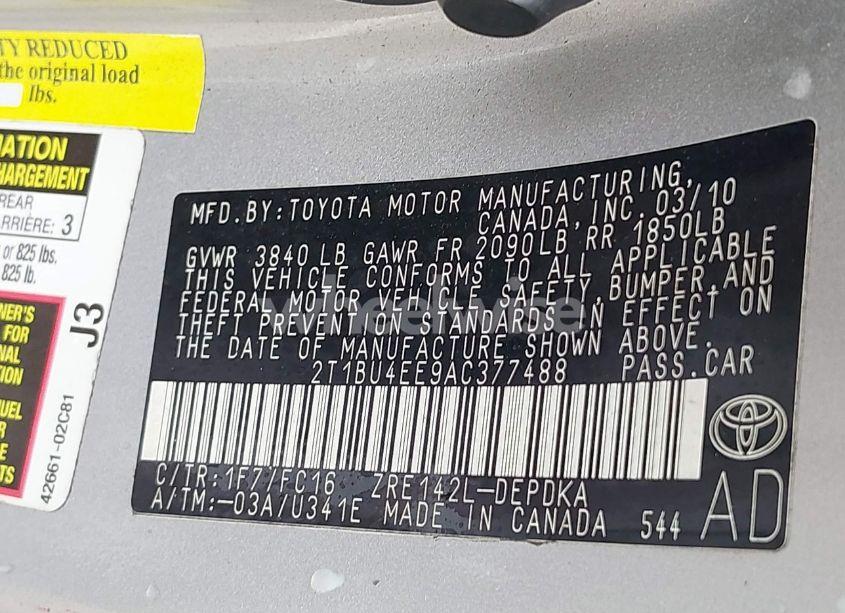 Photo 9 of 2010 Toyota Corolla LE (VIN 2T1BU4EE9AC377488)