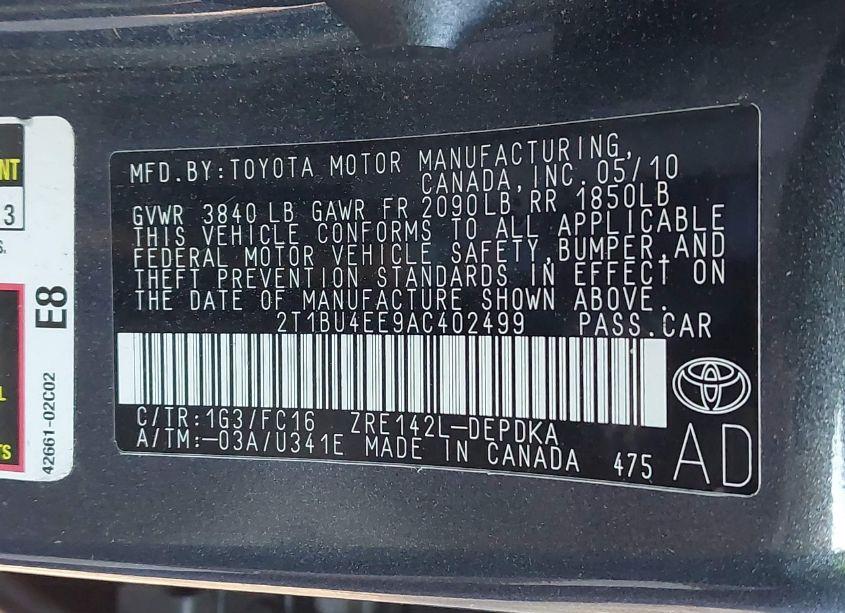 Photo 9 of 2010 Toyota Corolla LE (VIN 2T1BU4EE9AC402499)