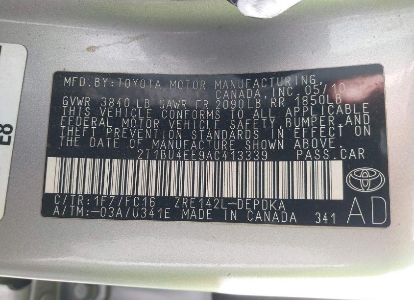 Photo 9 of 2010 Toyota Corolla LE (VIN 2T1BU4EE9AC413339)