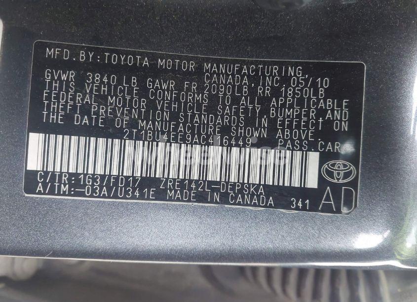 Photo 9 of 2010 Toyota Corolla S (VIN 2T1BU4EE9AC416449)