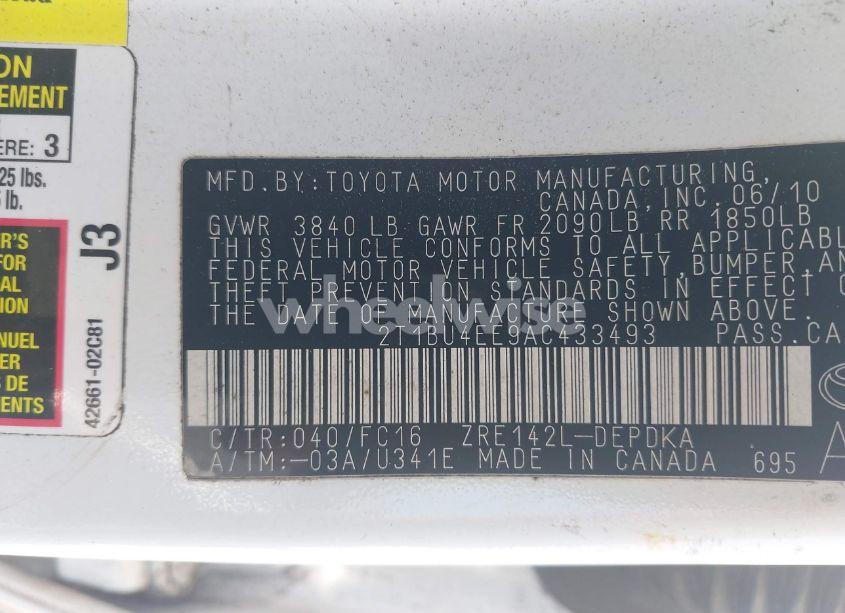 Photo 9 of 2010 Toyota Corolla LE (VIN 2T1BU4EE9AC433493)